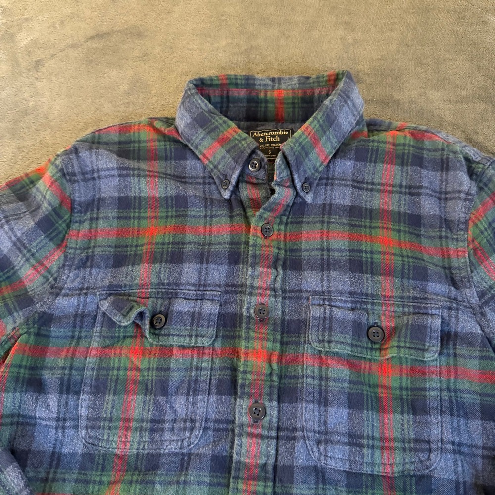 Abercrombie & Fitch Flannel‎ Shirt Button Up Plaid Blue Green Red Mens Small